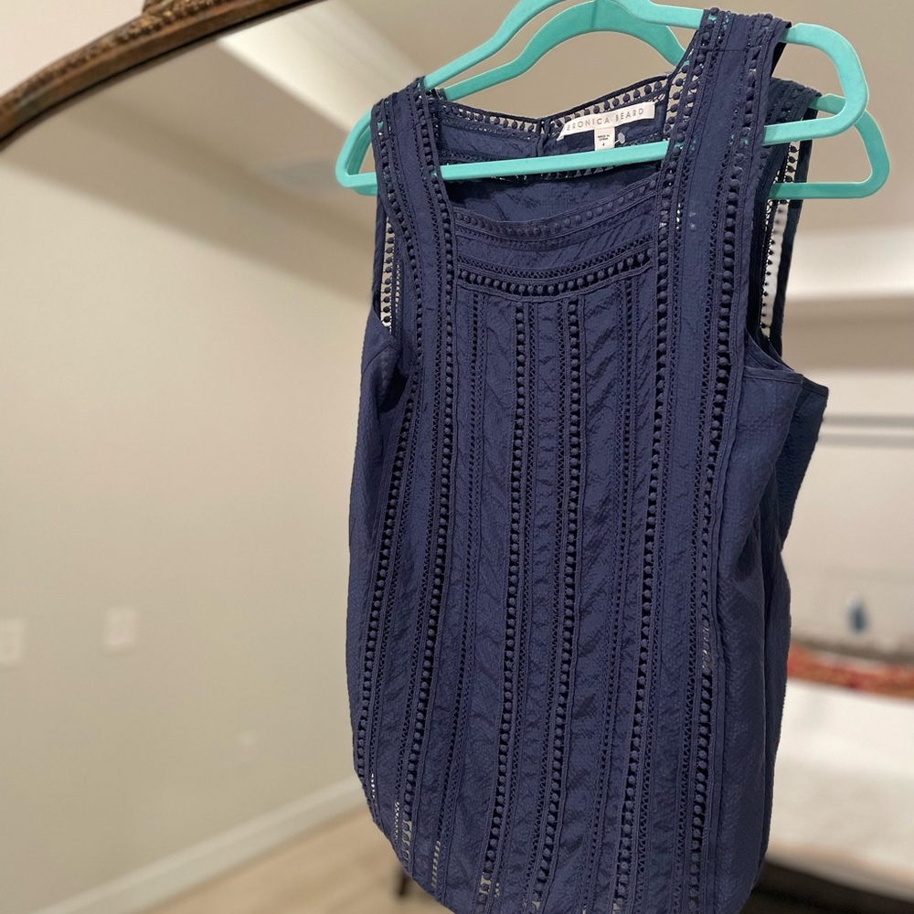 Veronica Beard Surfside Sleeveless Silk Top Navy Blue Size 4 Like New